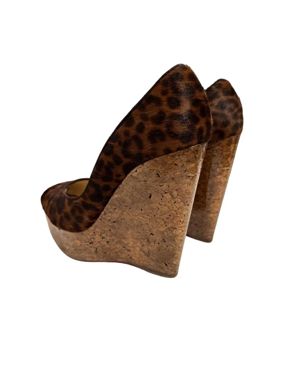 Christian Louboutin coroclic peep‎ toe pony hair animal print wedges size 38